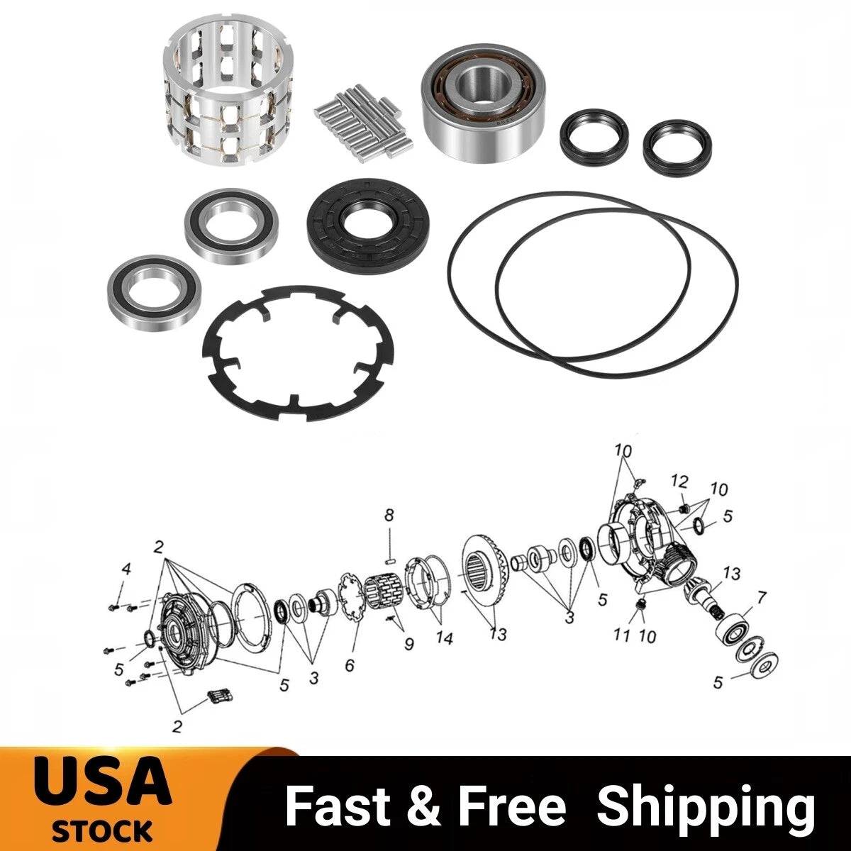 Front Diff Rebuild Kit for Polaris Ranger RZR 570 800 900 (2010–2021) 3234466 3235261 3235263 3234907