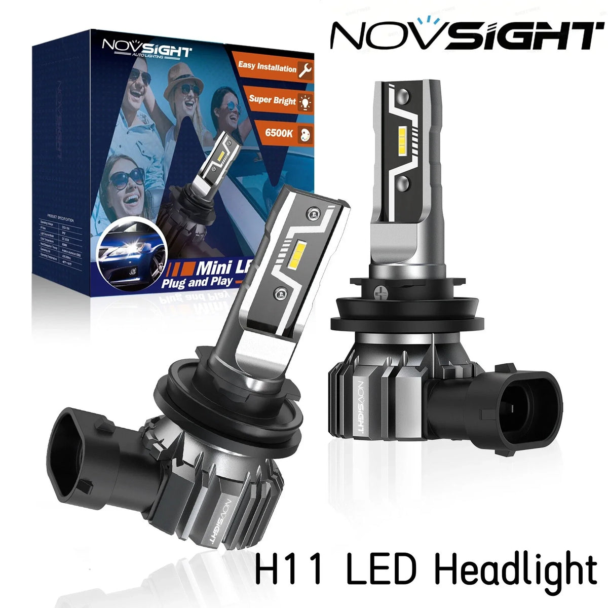 H11 LED Headlight Bulbs Conversion Kit for NOVSIGHT (6500K, 10000LM, 50W)