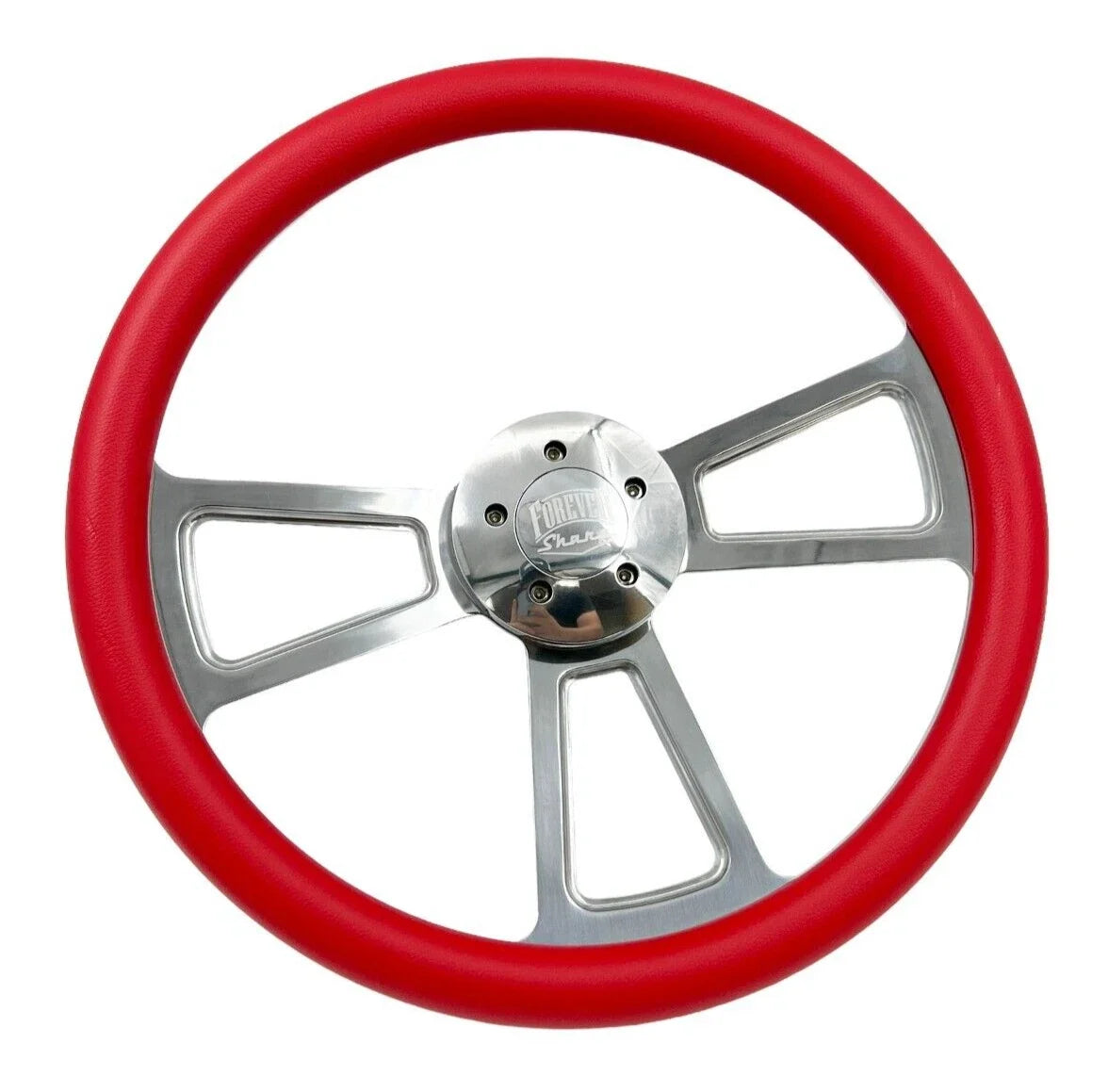 Polished 5 Hole Steering Wheel Rim Red Wrap for Peterbilt Kenworth Freightliner (18")