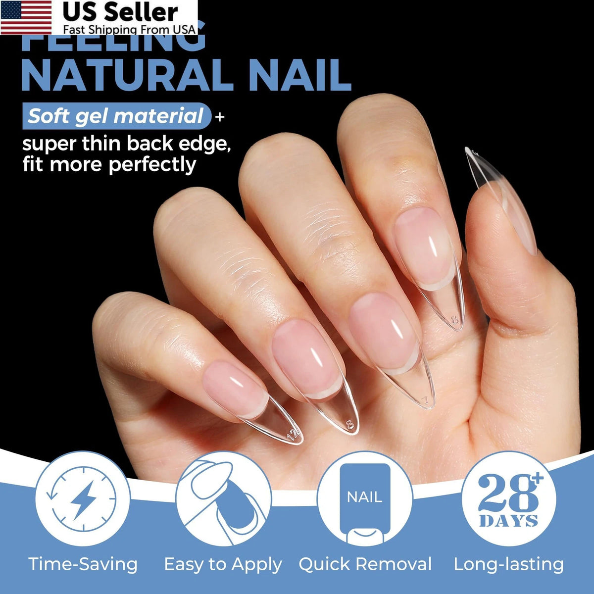 216 Clear Medium Stiletto Gel Nail Tips for Nail Art (Pack of 1)