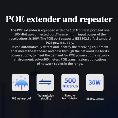Waterproof POE Repeater for Security Cameras (100mbps, IEEE802.3af/at)