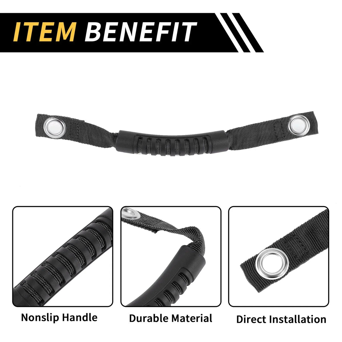 2X Roll Bar Grab Handles for Jeep Wrangler (2007–2018) - Black Oxford Cloth