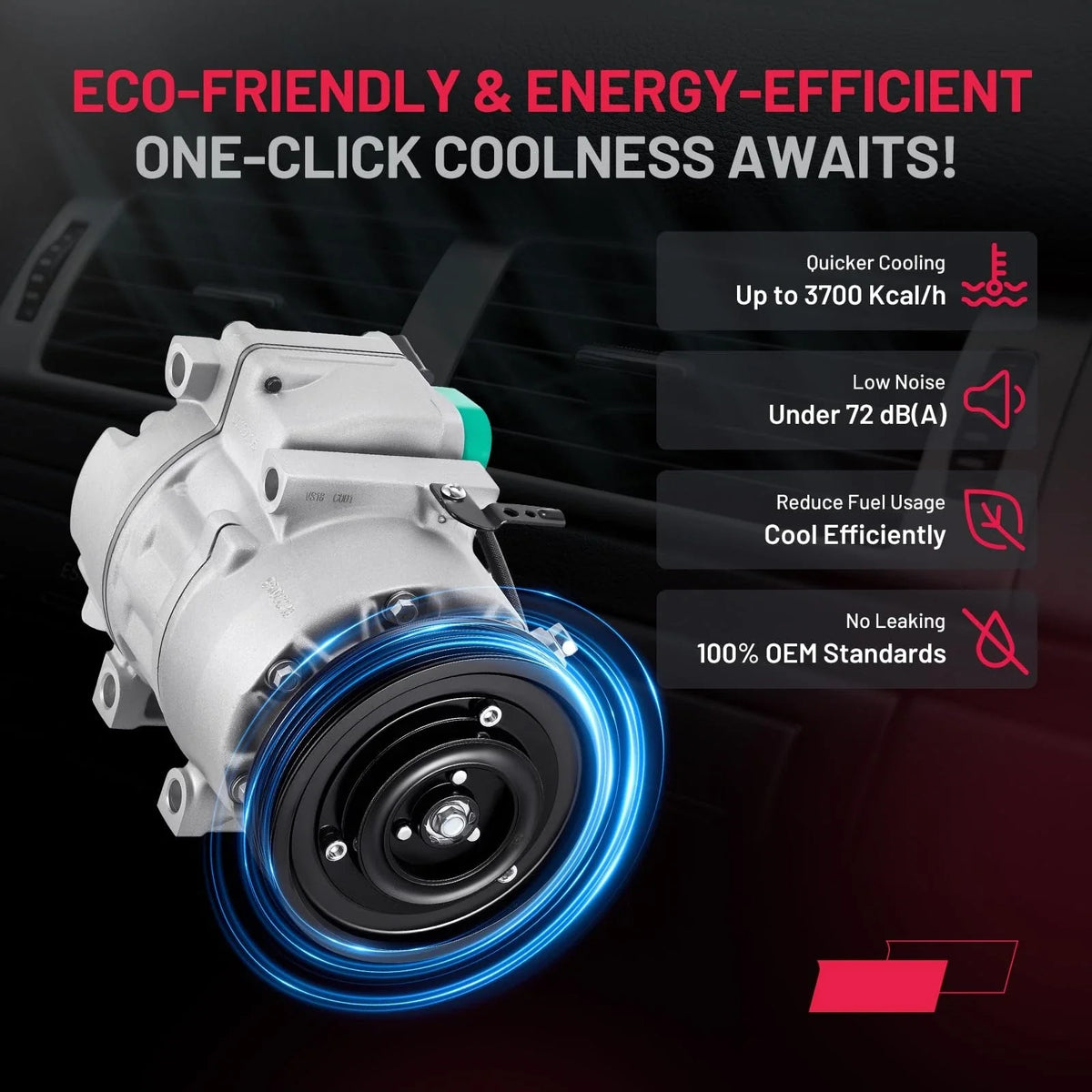 AC Compressor 6-Groove for Kia Sorento 3.5L (2011–2013) 3.3L (2014–2015)