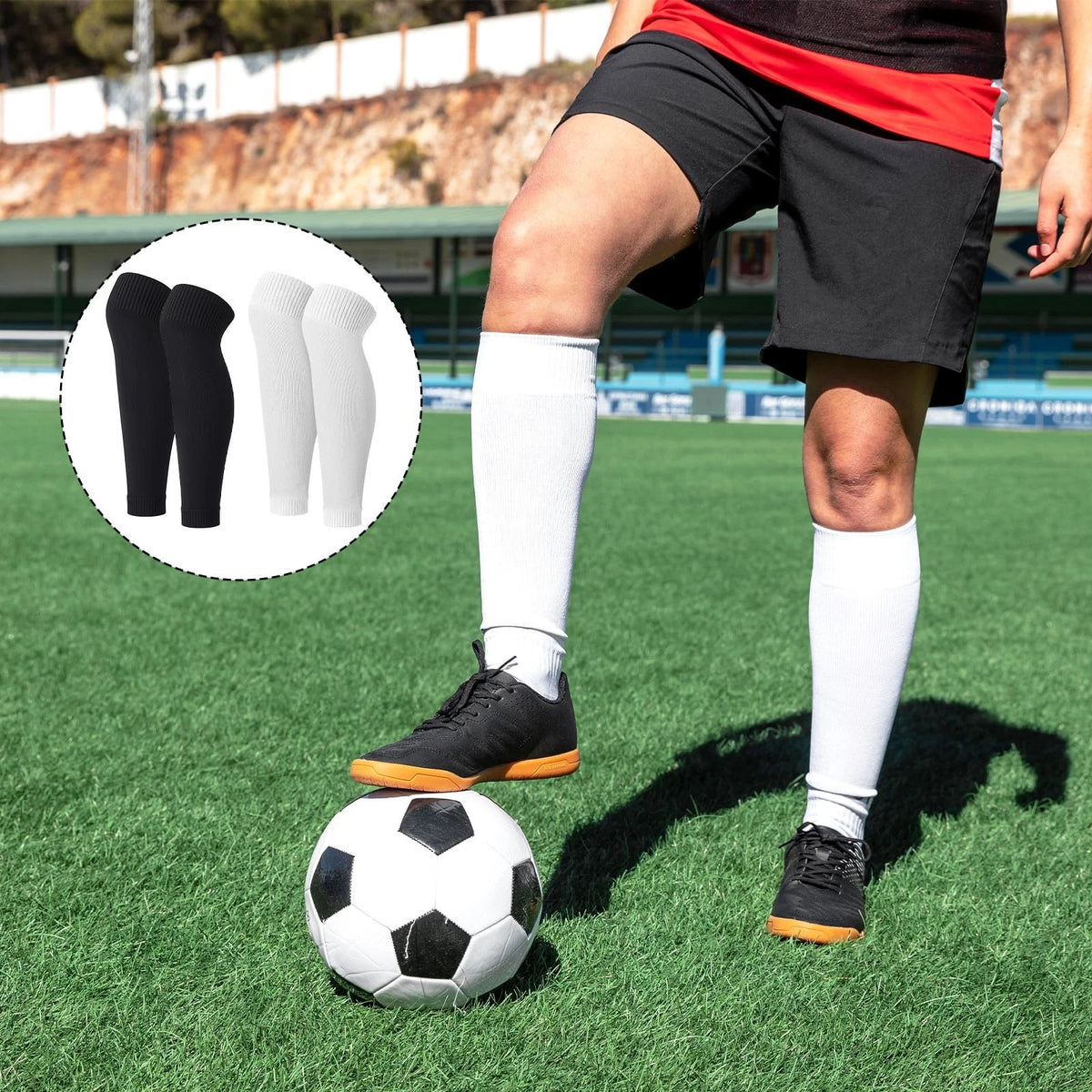 2 Pairs Precut Soccer Socks Grip for Soccer (14.57 inch, Black, White)