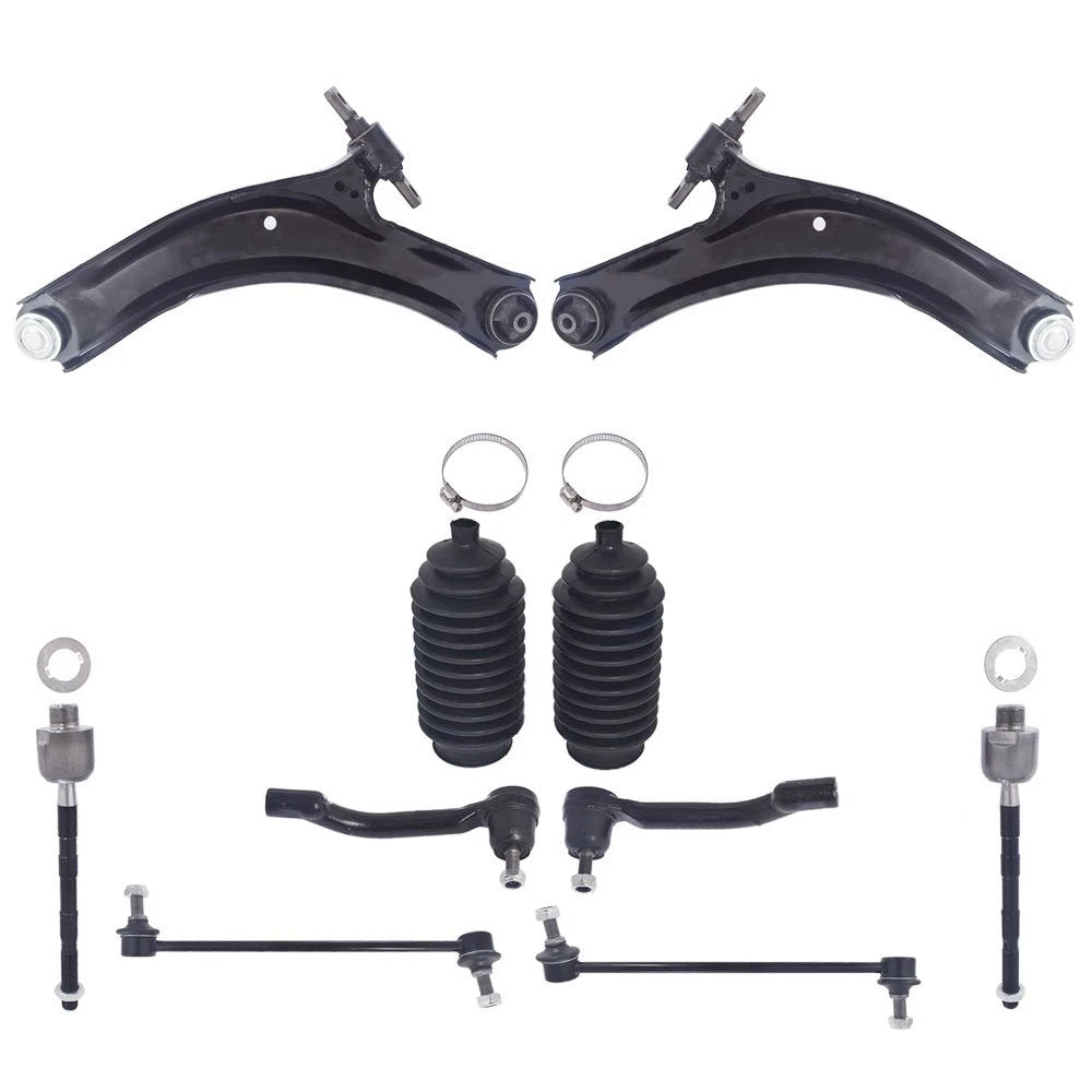 10pc Suspension Kit Front Lower Control Arms Tie Rods for Nissan Rogue (2008–2013) BCK70279K, EV800550, ES800582, ES800583, K750094, K750095, MS30195, MS30194