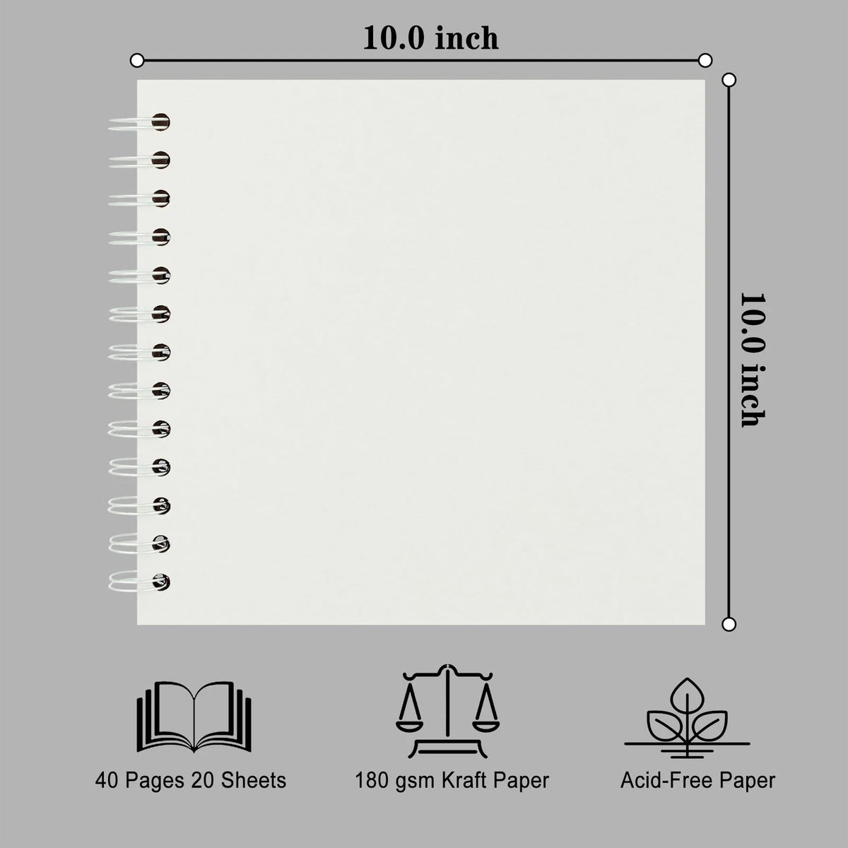 10x10 Inch Blank Scrapbook Album - 40 Pages Hardcover Memory Book