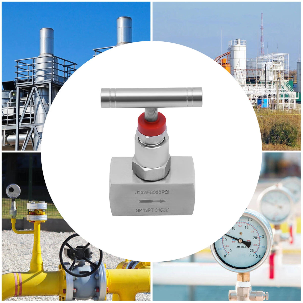 3/4" NPT Stainless Steel Needle Valve T Handle High Pressure 6000psi