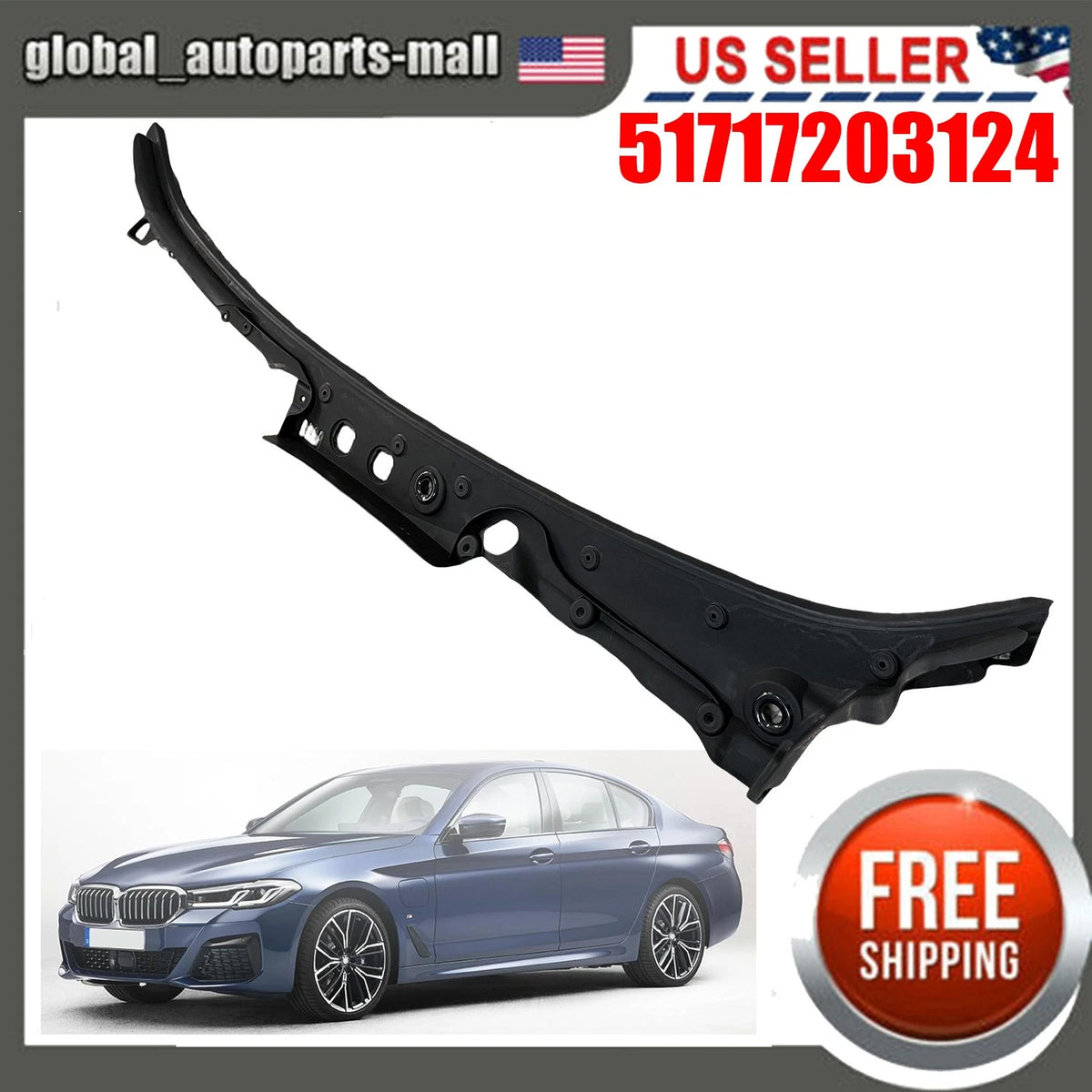 Windshield Cowl Panel Cover for BMW 5 Series 528i 535d 550i (2011–2016) 51717203124, 51-71-7-203-124