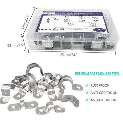 142 Pcs Pipe Strap Clamp Assortment Kit, 304 Stainless Steel