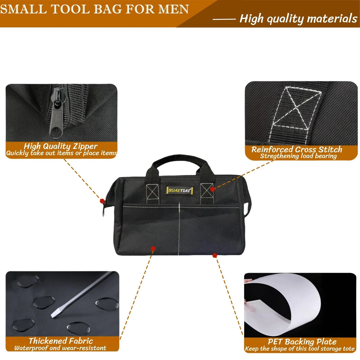12 Inch Tool Bag for Men, Multi Pocket Canvas Tool Box
