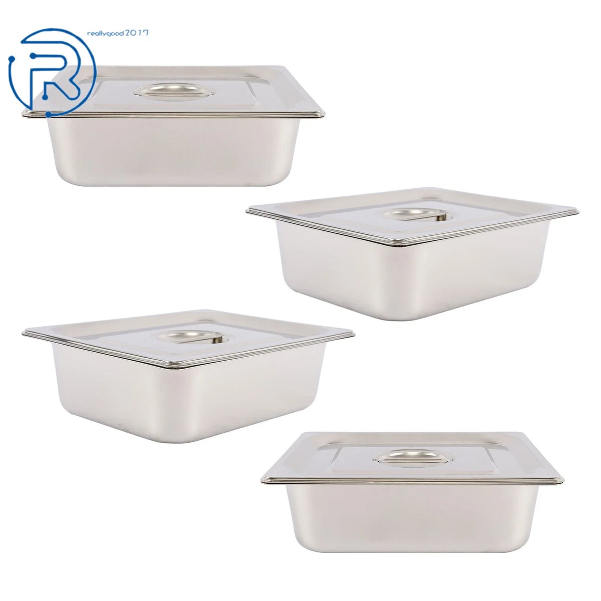 Set of 4 Steam Table Hotel Pans with Lid 4" Deep for Standard Utensils