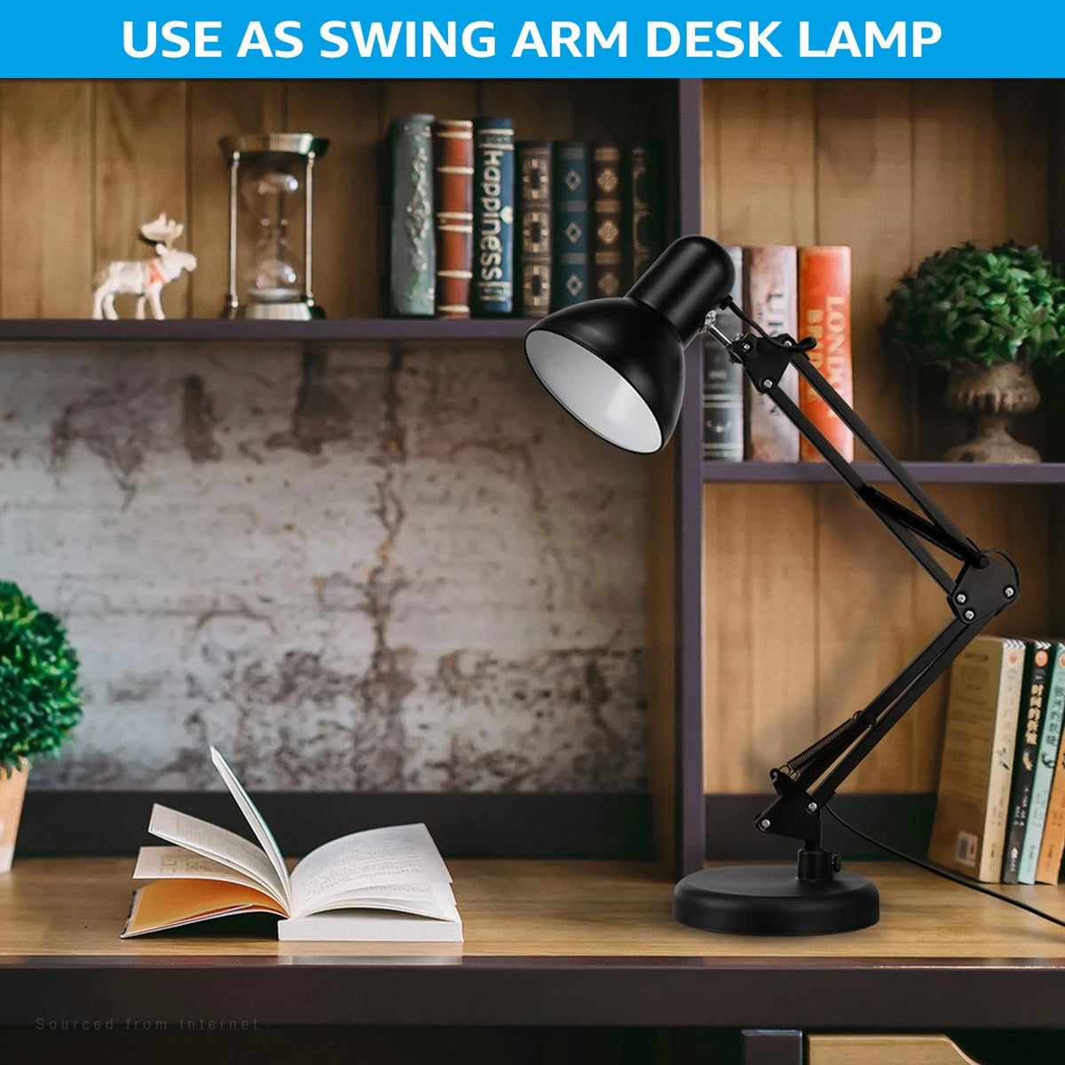 Adjustable Swing Arm Desk Lamp for E26 Bulb (1 Unit) - Black
