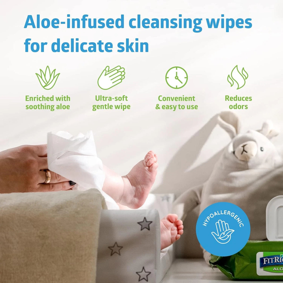 Sensitive Skin Unscented Aloe Vera Cleansing Wipes (8x10)