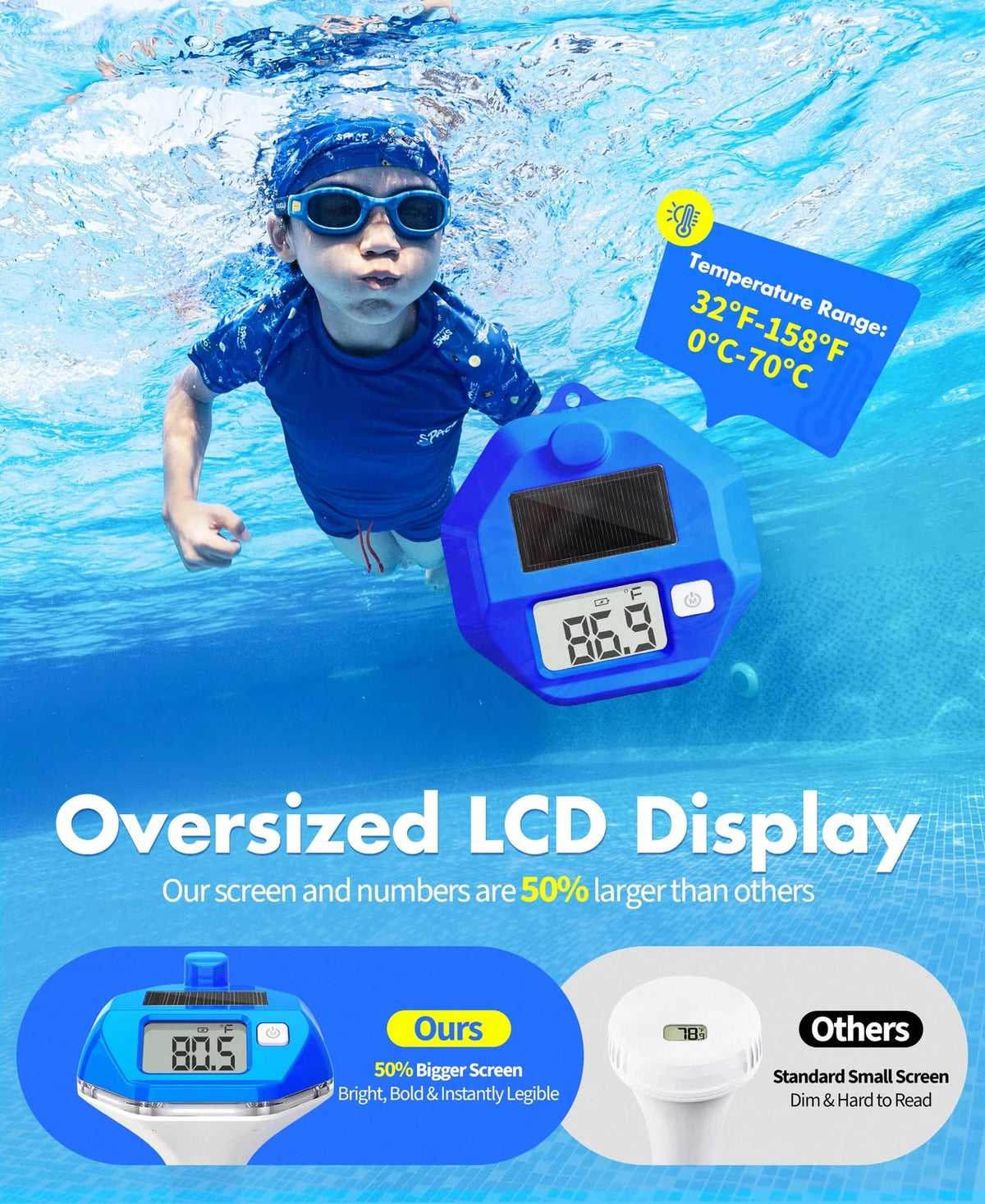 Solar Wireless Pool Thermometer for PoolLeader (2026) 650FT 3 inches