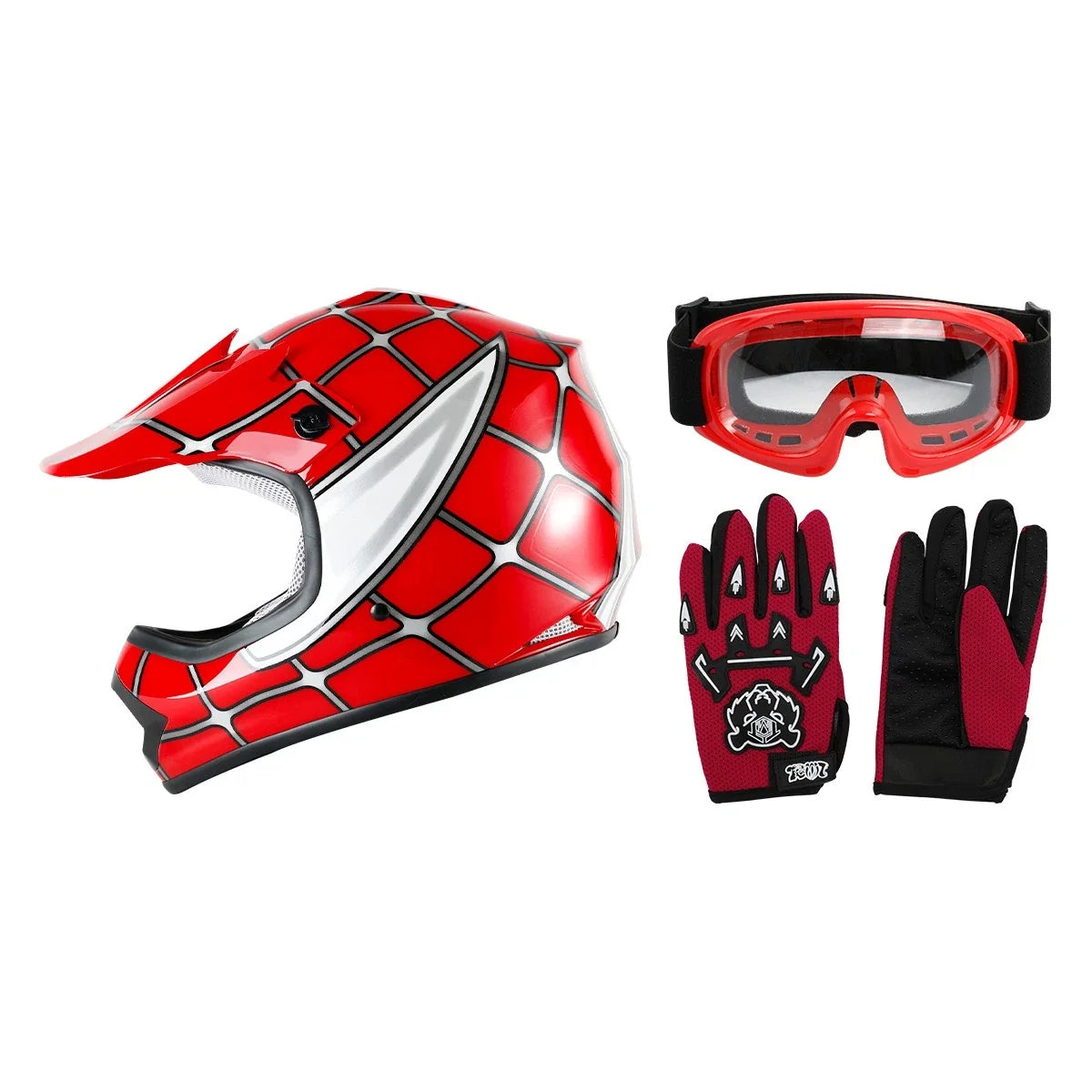 Youth Full Face Dirt Bike Helmet Set for ATV (DOT Approved, S-XL)