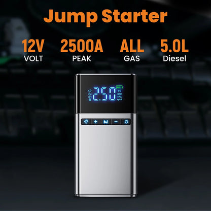 2500A Car Jump Starter with Digital Tire Inflator for 12V Vehicles