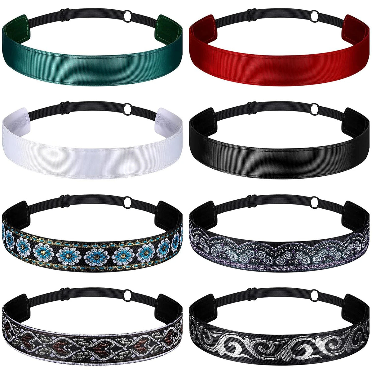 Set of 8 Elastic Headbands for Women - Adjustable Non-Slip Velvet Lined