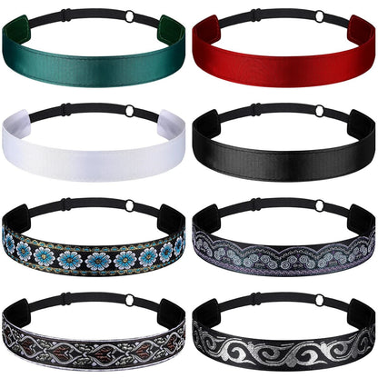 Set of 8 Elastic Headbands for Women - Adjustable Non-Slip Velvet Lined