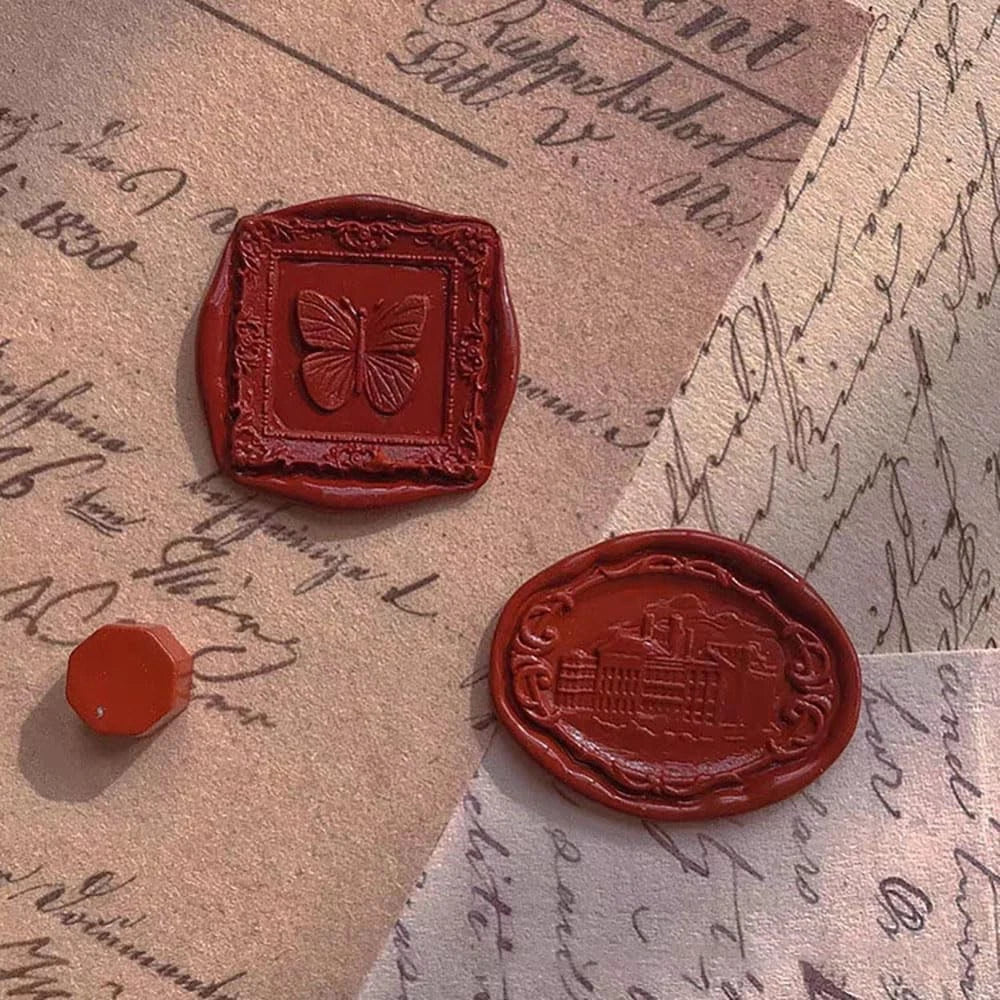 7pcs Vintage Wax Stamp Seal Kit with Wooden Handle and Gold Accents