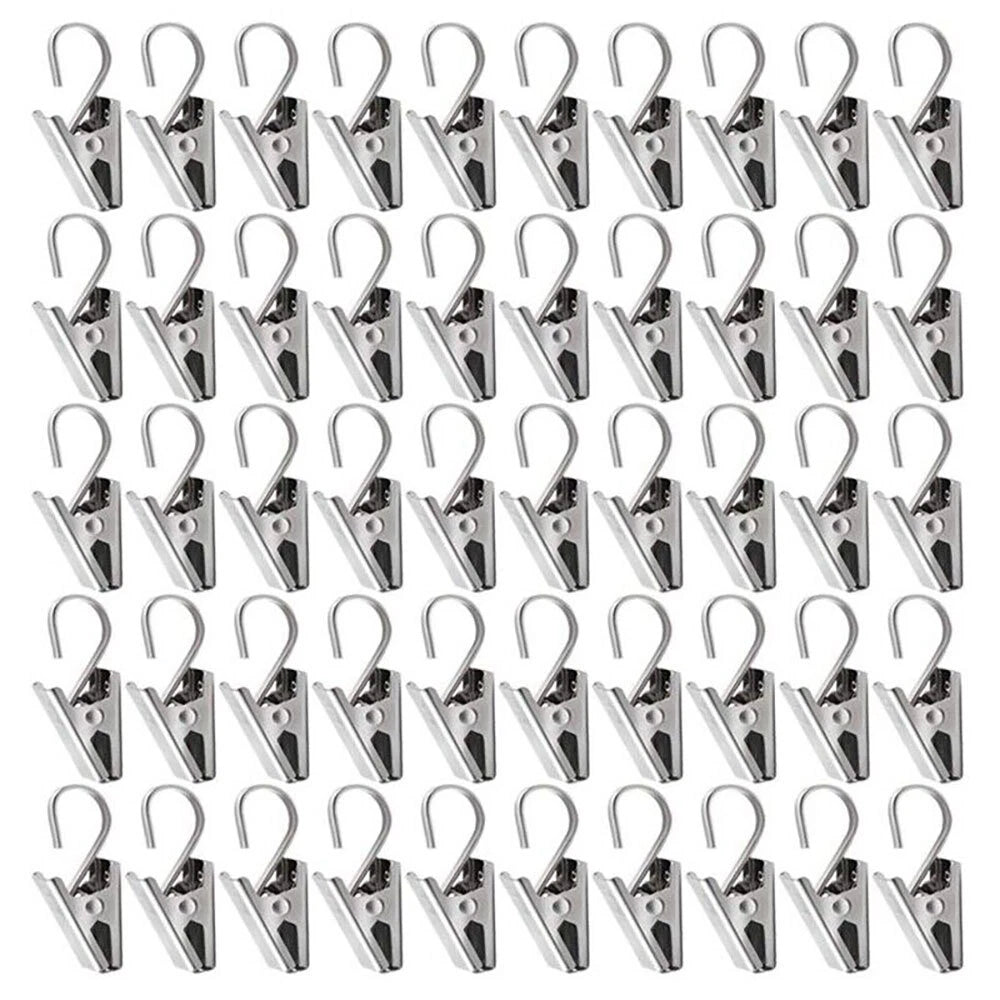 50Pcs Stainless Steel Curtain Clips with Hook for Home Decor