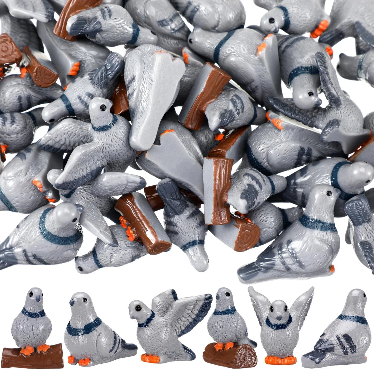 50 Mini Resin Pigeons for Model Decoration (1 Inch, Gray)