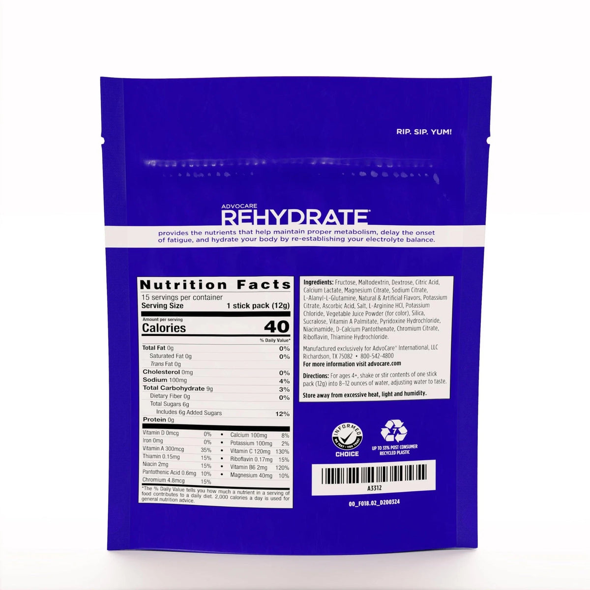 Electrolyte Drink Mix for AdvoCare Rehydrate (Pack of 1)
