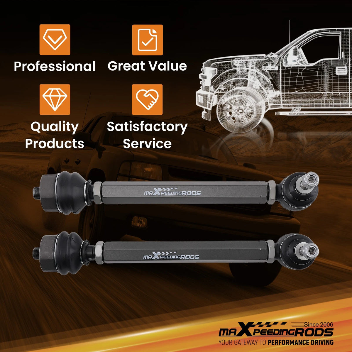 2X Front Lower Tie Rods for Chevy Silverado 1500 GMC Sierra 1500 (1999–2007) N8MVIG