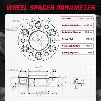 Set of 4 Wheel Spacers 1.5" 6x135 for Ford F-150 Raptor Expedition (2004–2014)