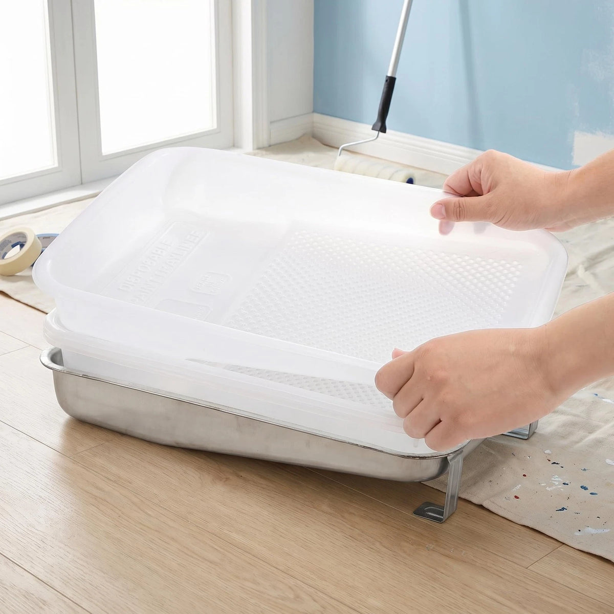 9 Inch Metal Paint Tray Set with 20 Disposable Liners for Automotive Use
