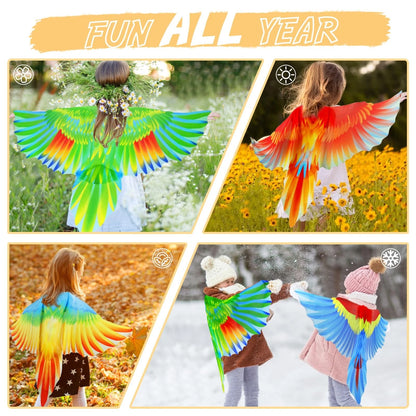 Parrot Wings Costume for Kids with Headbands, Large, Blue