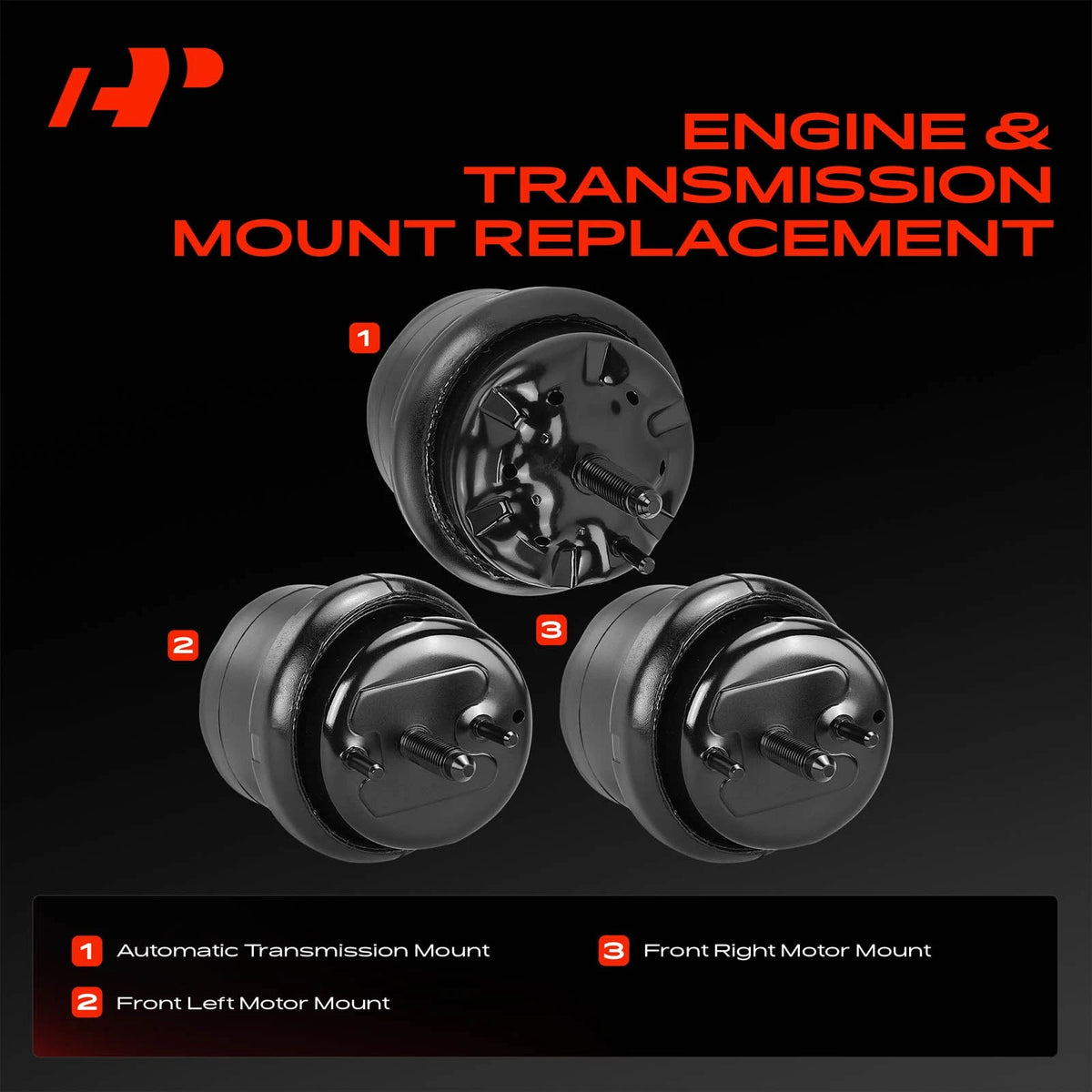 3X Front Engine Motor & Trans. Mount for Mercury Montego (2005–2007) 5F9Z6068A, 5F9Z6038BA, A3080HY, A3079HY