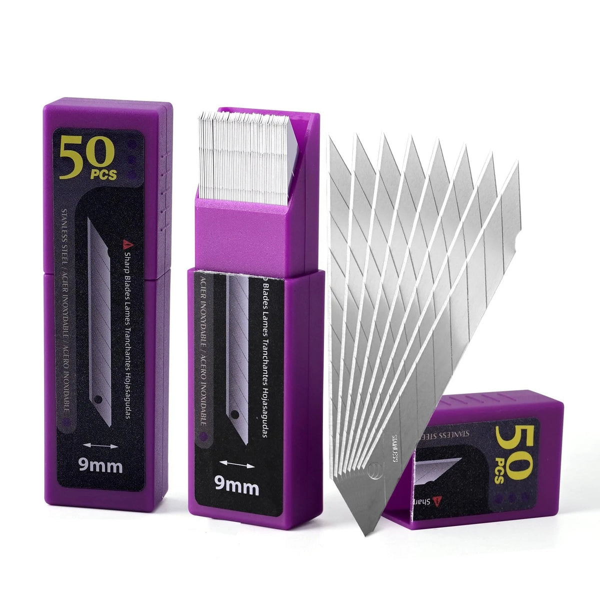 Set of 100 9mm Stainless Steel Snap Off Blades, 30 Degree