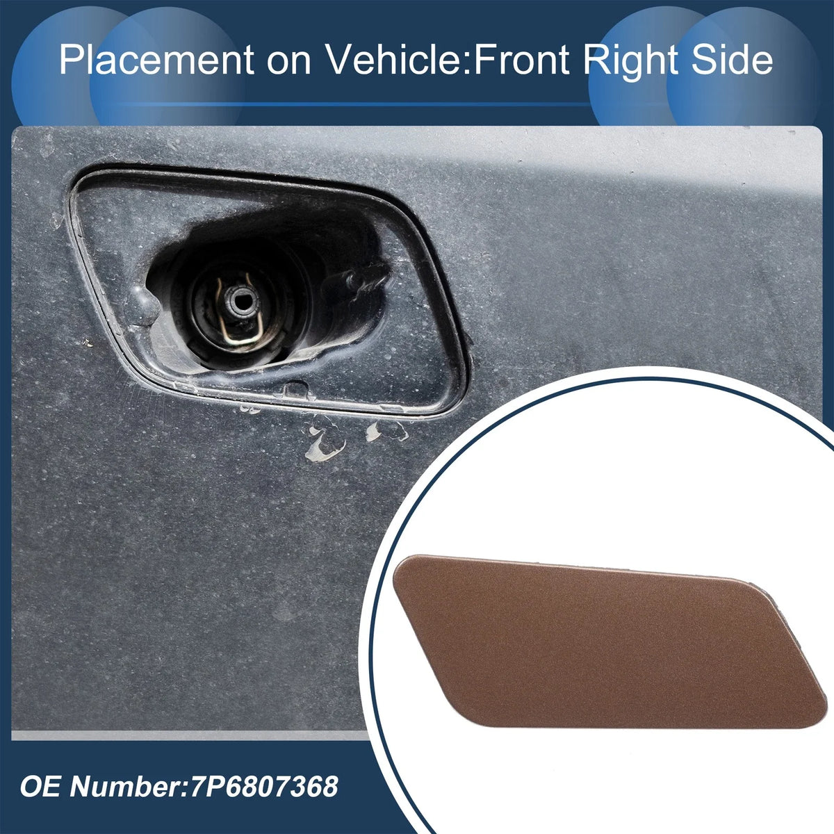 Front Right Washer Nozzle Cover Cap for Volkswagen Touareg (2011–2014) 7P6 955 985 B Brown