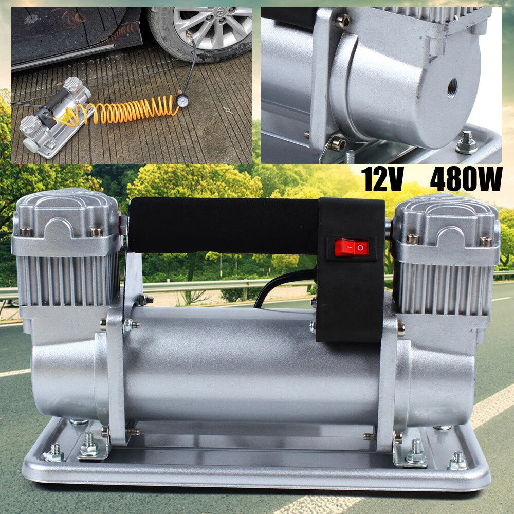 480W Dual Cylinder Air Compressor for Auto Tire Inflator (12V)