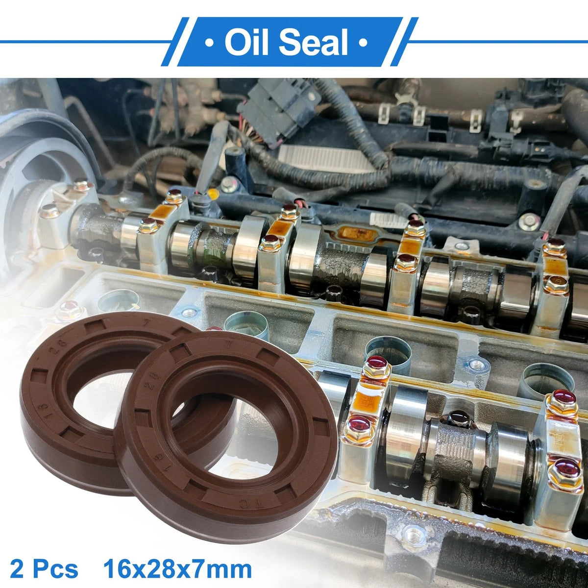 Set of 2 Oil Seal Rotary Shaft Seal FKM Rubber 16x28x7mm
