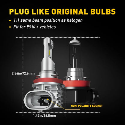 AUXITO H11 LED Headlight Low Beam Bulb Canbus Kit (30000LM, 6000K)