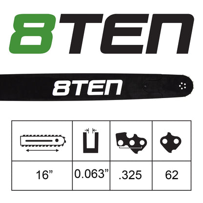 8TEN 16" Chainsaw Guide Bar & Chain for Stihl 017 (3005 4713, 16-26-K362-SP, 16-26-K362-TC10)