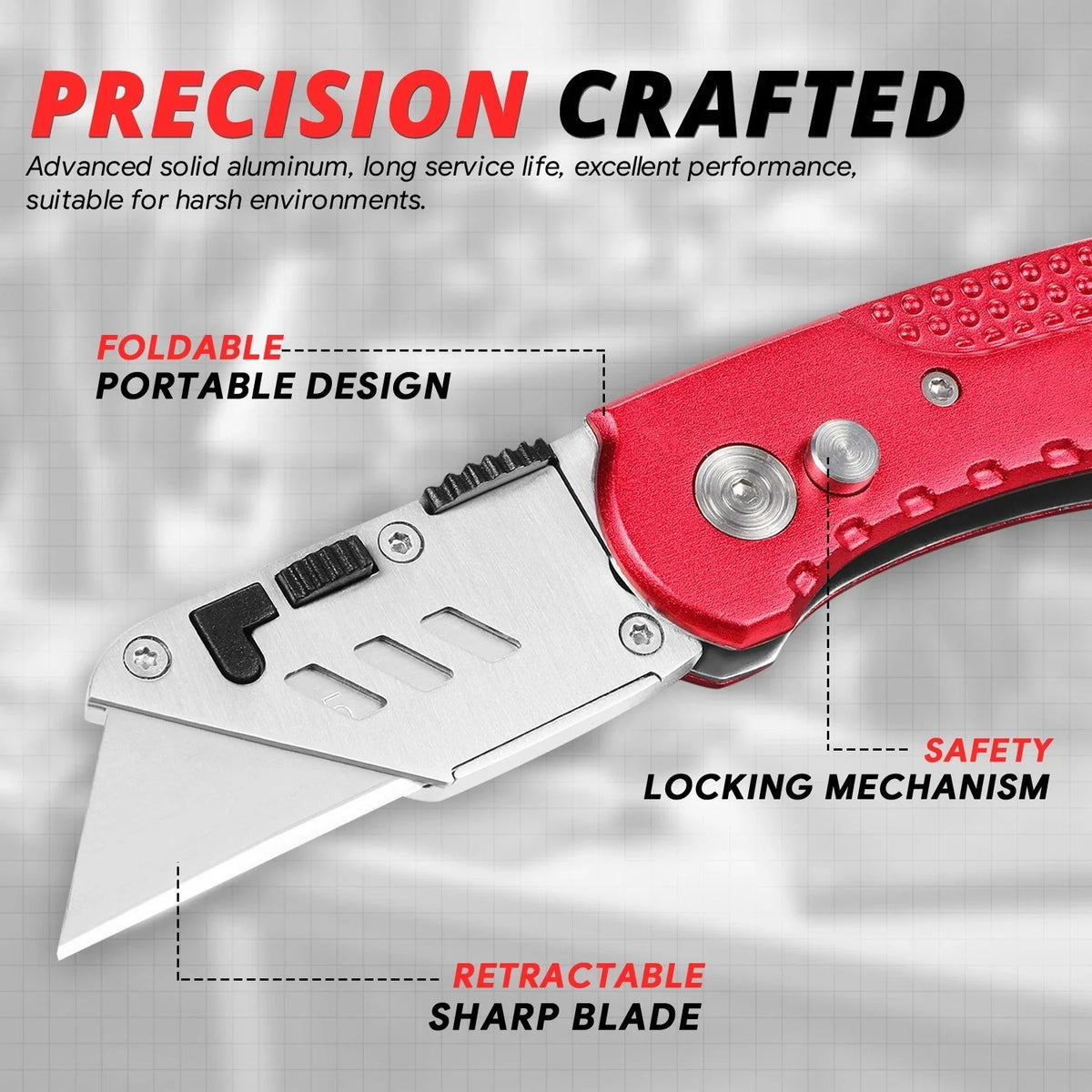 10Pcs Utility Knife with Quick-Change Locking Mechanism and Spare Blades