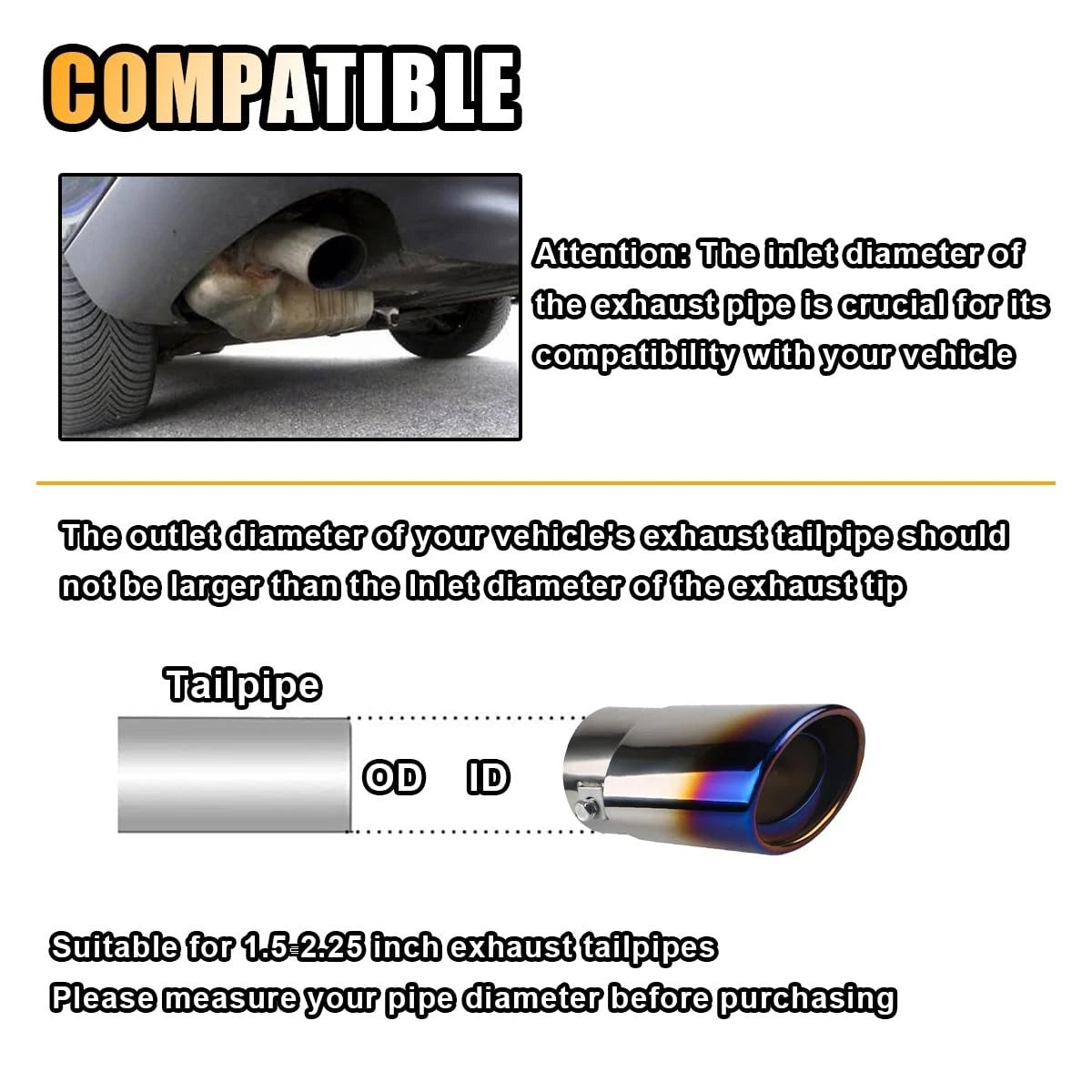 2.5" Inlet Exhaust Tip for Universal Fit (Straight Blue)