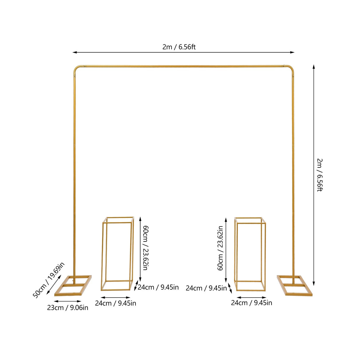 Gold Metal Wedding Backdrop Stand with 2 Flower Stands and 1 Balloon Stand