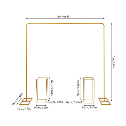 Gold Metal Wedding Backdrop Stand with 2 Flower Stands and 1 Balloon Stand