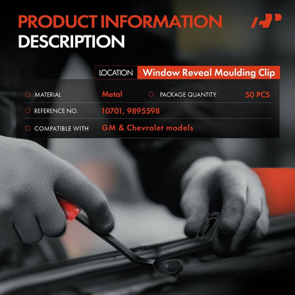 Set of 50 Metal Window Reveal Moulding Clips for GM (1971–Present)