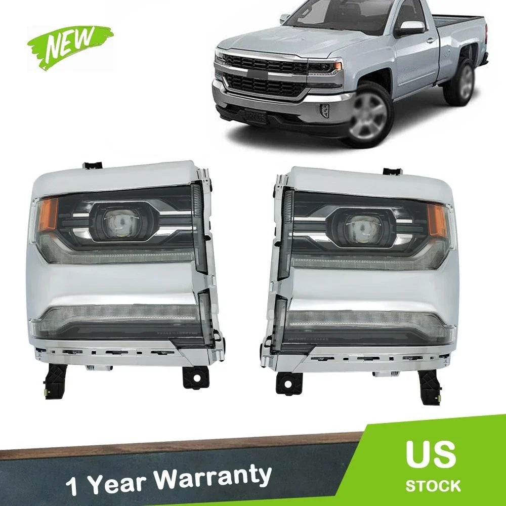 Set of 2 Chrome LED Headlights for Silverado 1500 (2016–2018)