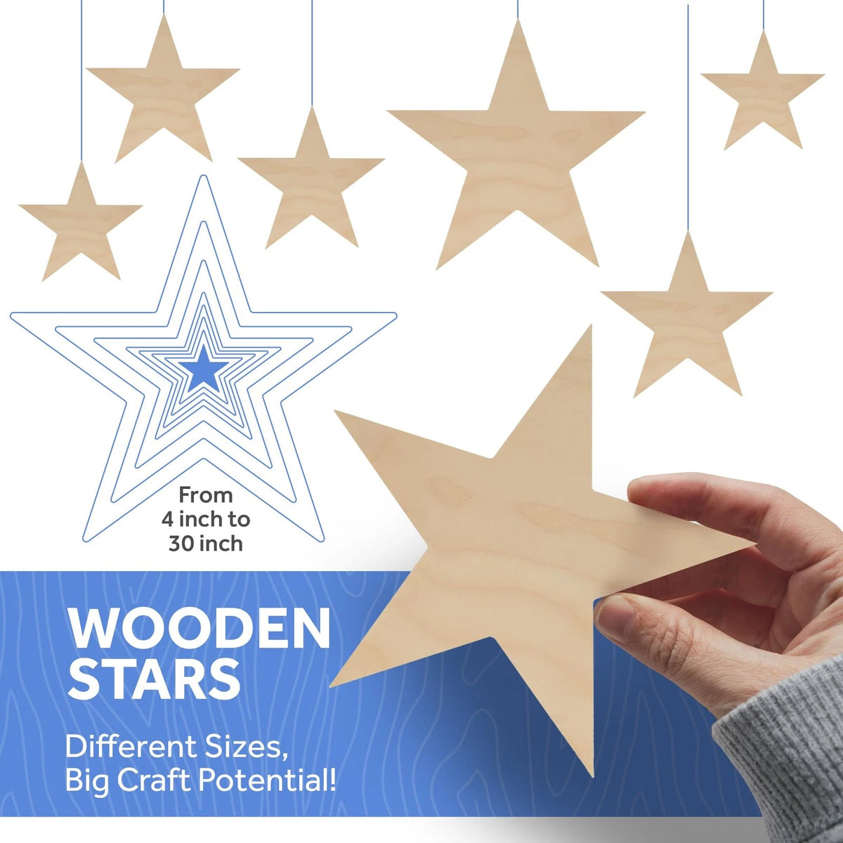 Set of 3 Wooden Star Shapes for Patriotic Decor (10 Inch)