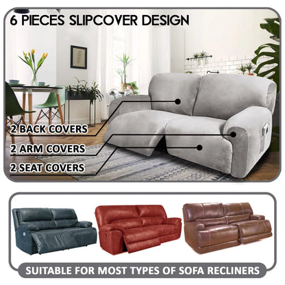 Reclining 2 Seater Sofa Extra Wide 75" - 100" Light Grey