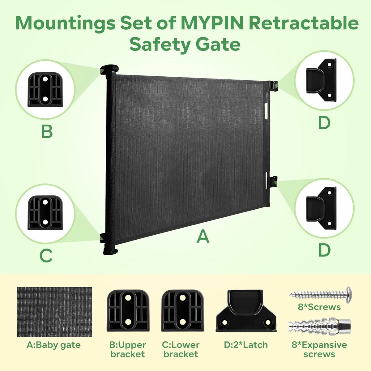Retractable Baby Gate Replacement Parts Kit for Pet Full Set (2023)