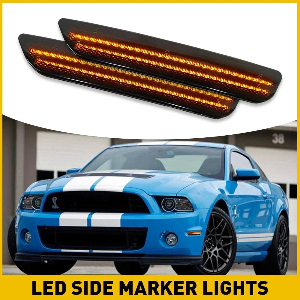 2X Front Side Bumper Marker Light Lens Amber LED for Ford Mustang (2010–2014)