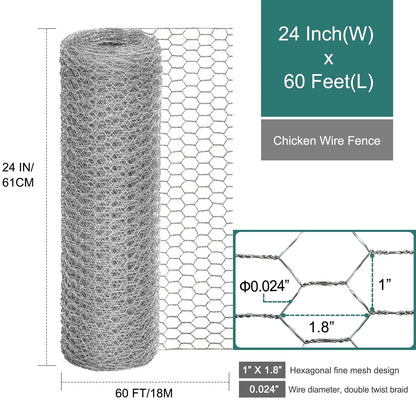 24 Inch Chicken Wire Fencing for Various Applications (24 x 720 Inches)