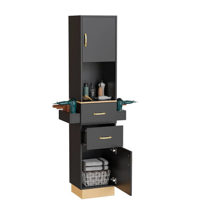 Salon Storage Station for Barber Stations with Drawers (Black Gold)