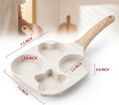 4-Cavity Non Stick Egg Frying Pan - Heart & Star Shapes, 7.5 Inch